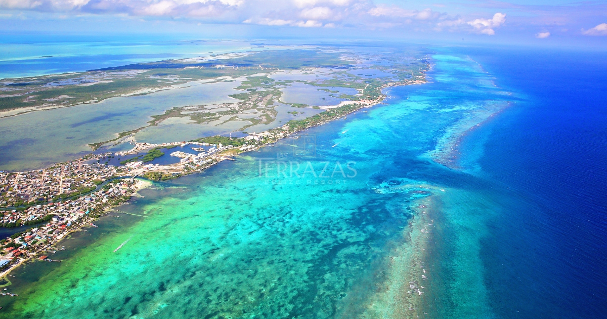 A stunning aerial shot of Ambergris Caye in Belize.