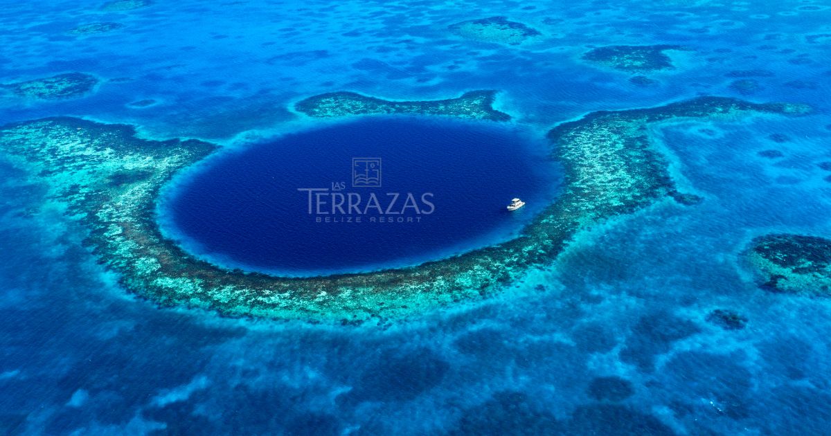 A vivid aerial shot of the Blue Hole from one of Las Terrazas' air tours.