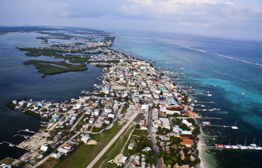 Aerial view of Ambergris Caye, Belize